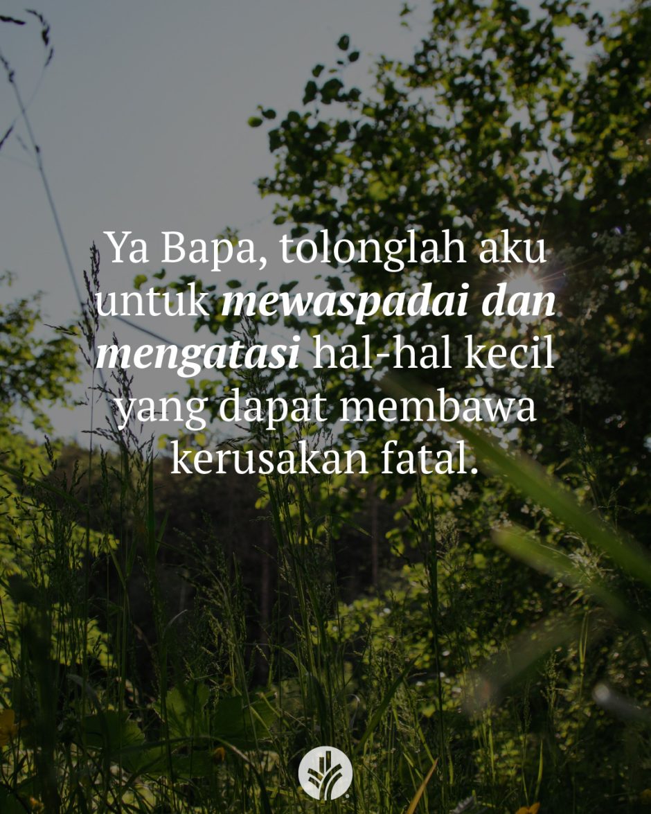 Ya Bapa, tolonglah aku untuk mewaspadai dan mengatasi hal-hal kecil yang dapat membawa kerusakan fatal.